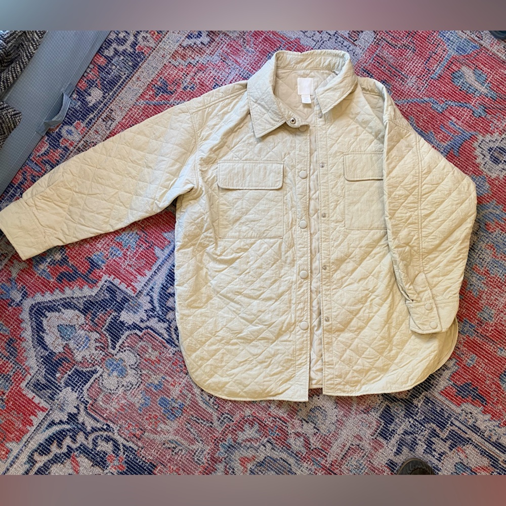Cream/ light weight puffer jacket shirt
